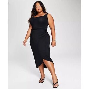 And Now This Women's Black Trendy Plus Size Side-Tie Midi Dress Sz XL